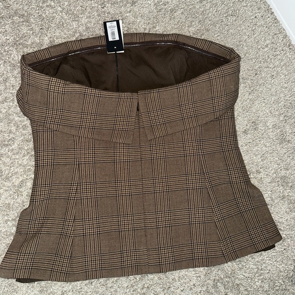 🤎 Aritzia Element Brown Plaid Strapless Peplum Top | Size 12 🤎 - Picture 7 of 7